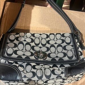 Coach Signature Black and Cream Shoulder Bag